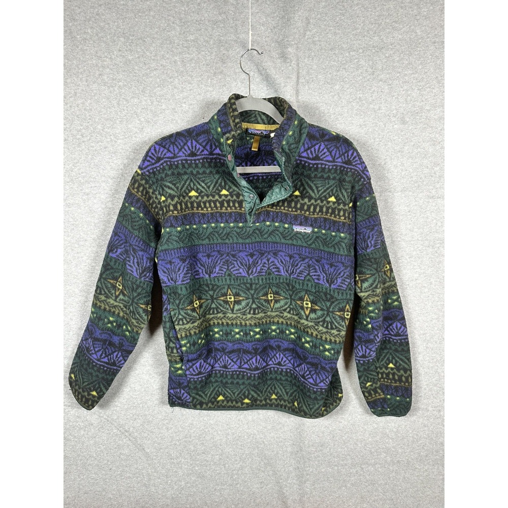 90s Patagonia Synchilla Snap T Tradewinds Aztec Hiking Sweater Medium Mens FLAW